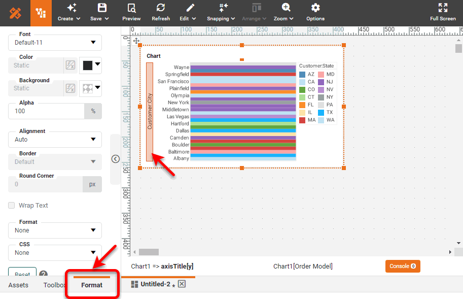 format tab selected to style axis title