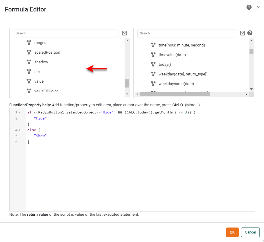 formula editor with Functions list and Components panel visible