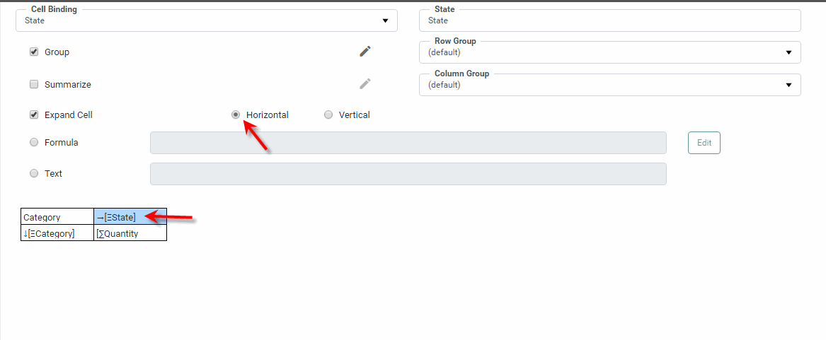 select expand cell and set expansion direction