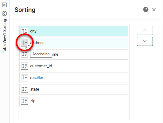 press Sort button next to field to sort