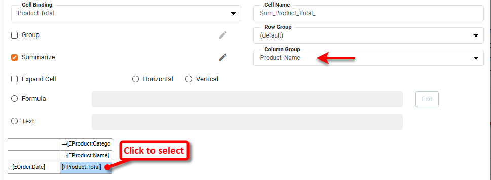 assign grouping dimension from row group or column group menus