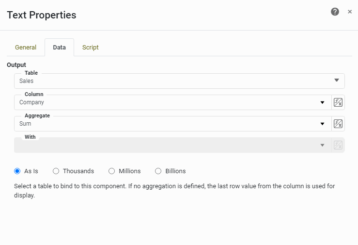 data tab in component properties panel