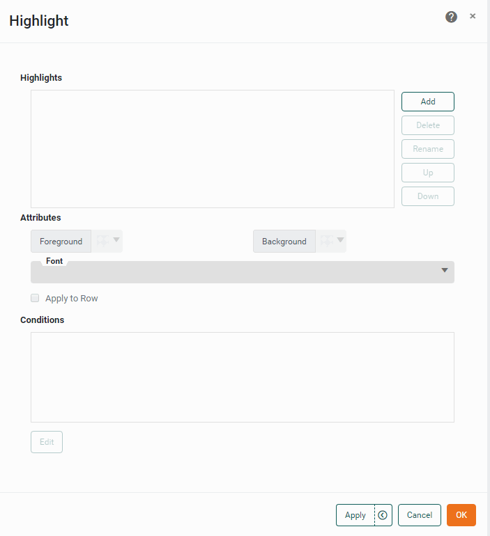 highlight panel with add button and attributes options
