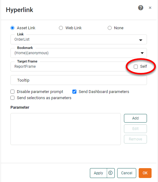 set target frame in hyperlink dialog
