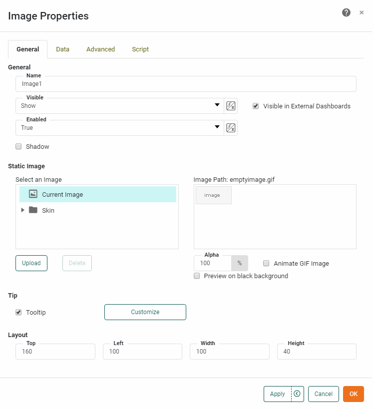 Image Properties General tab settings