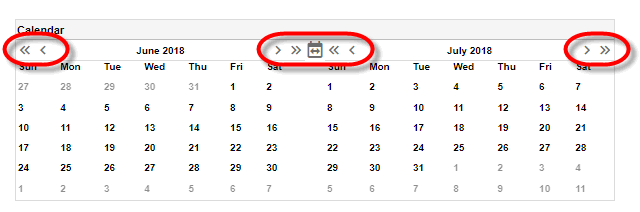 calendar navigation buttons for previous and next month