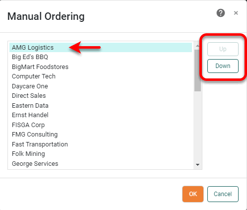 press Edit to open manual ordering dialog box