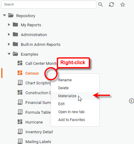 right-click dashboard and select Materialize