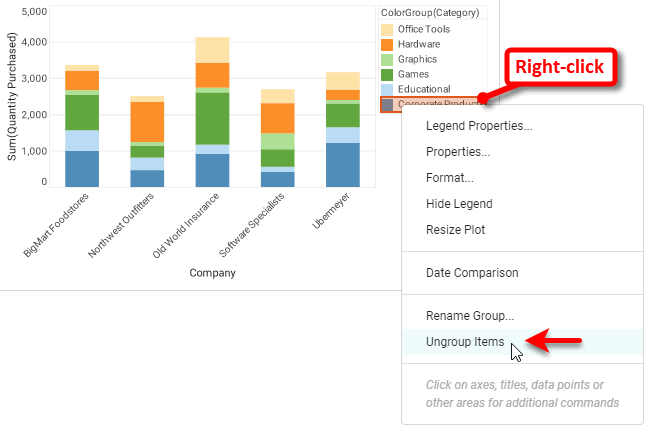 right-click group label and select ungroup items