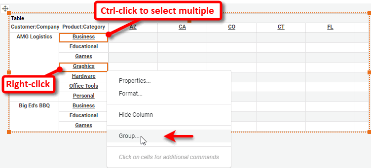 right-click selected labels and select Group
