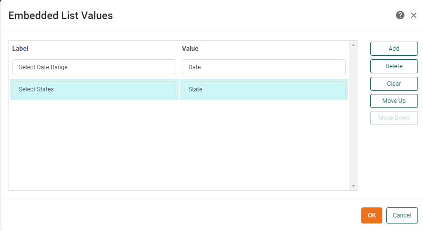 radio button with two label and value entries added