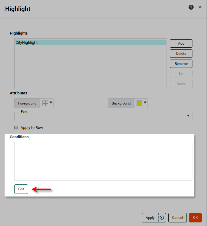 press edit to open conditions dialog box