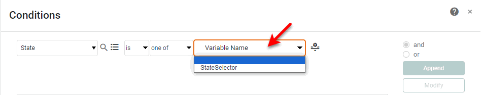 select stateselector checkbox as variable