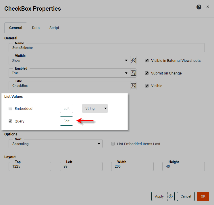 select query option to set list values