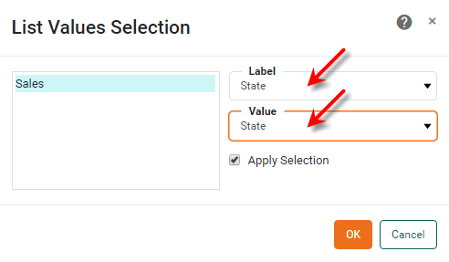 select state field for label and value