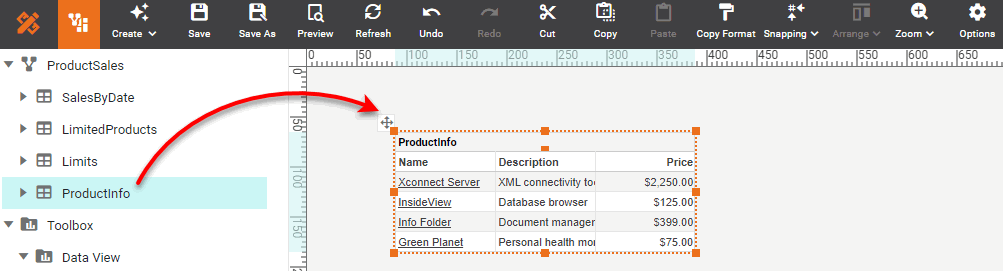 ProductInfo data block table added to the dashboard