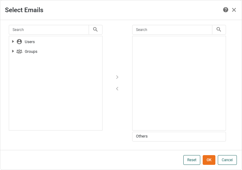 select emails dialog to choose recipients