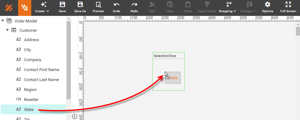 drag dimension to selection tree