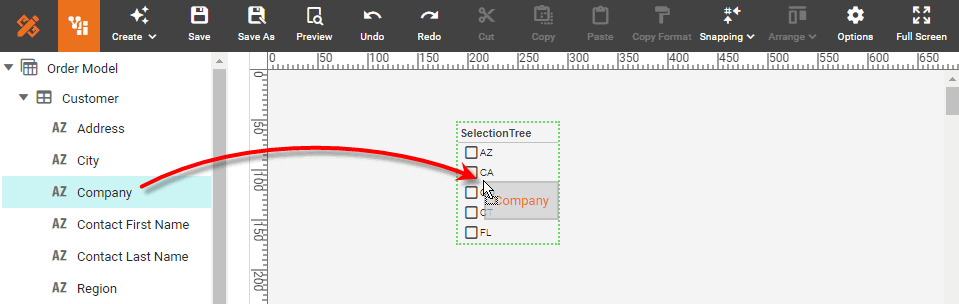 drag second dimension to selection tree