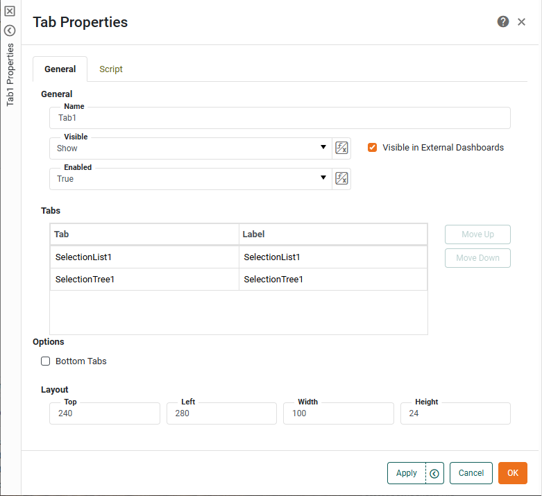 tab properties assign labels and order tabs