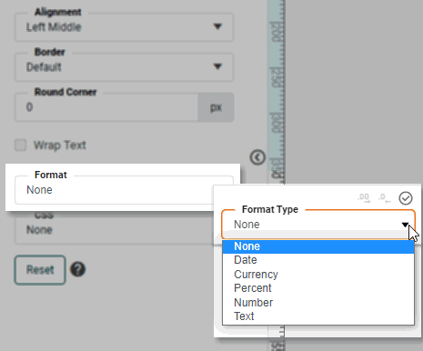 format panel with data format options