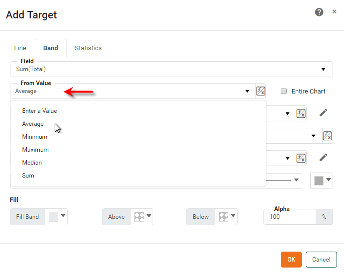 set target band from value