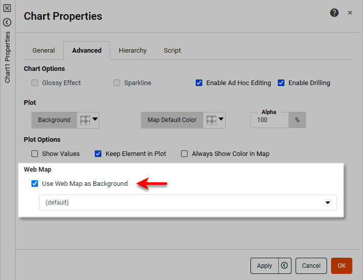 enable use web map as background under Advanced tab