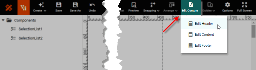 select Edit Header or Edit Footer from Edit Content menu