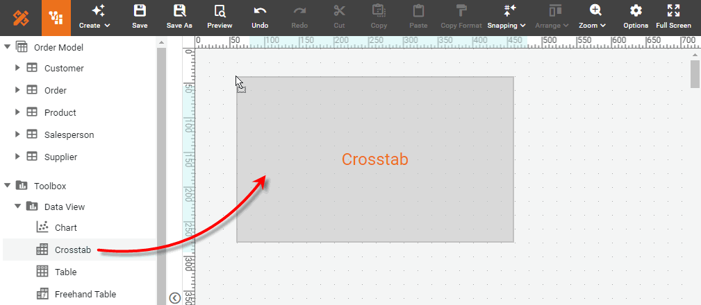 drag crosstab element into dashboard
