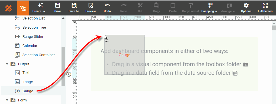 drag gauge component onto dashboard