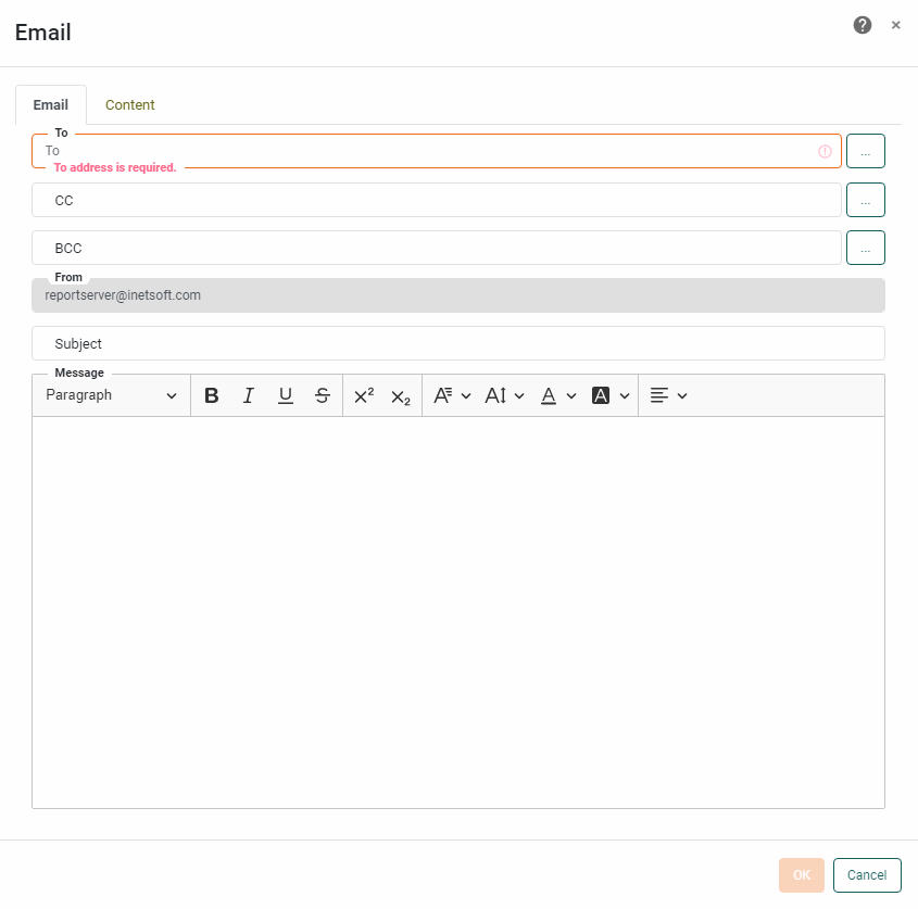 email dialog box opens