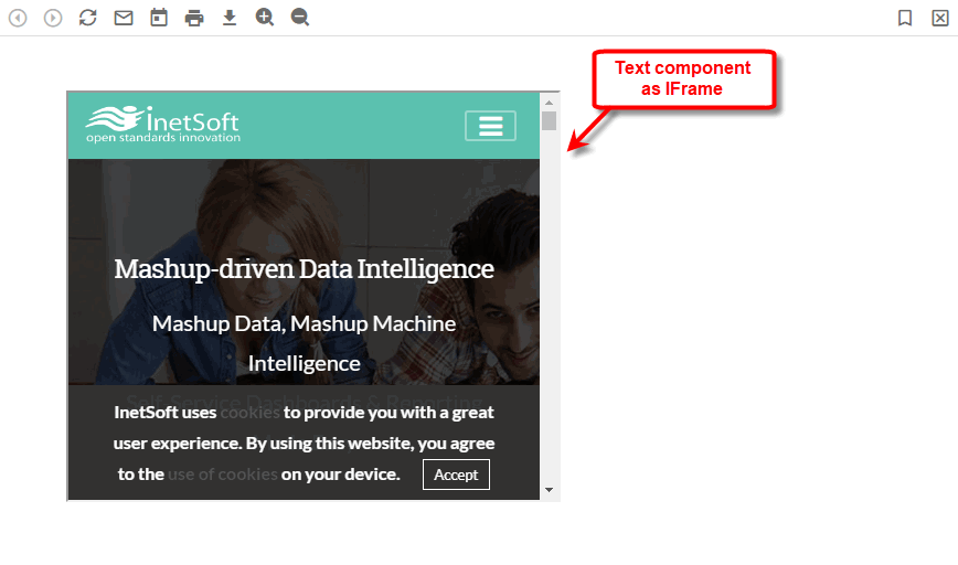 embedded content displayed in IFrame at preview