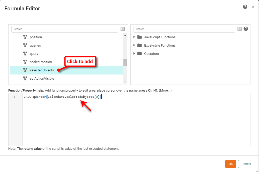 expression referencing component data using selectedObjects property