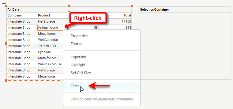 right-click column and select filter from context menu