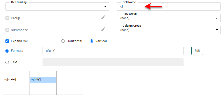 freehand table cell name field showing ct entered as cell name