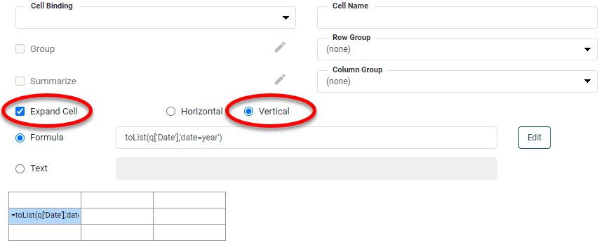 freehand table with year column set to Expand Cell Vertical