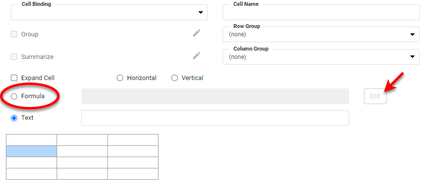 freehand table editor with Formula selected for second example cell