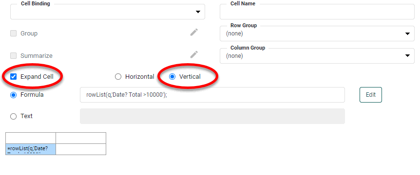 freehand table with Expand Cell Vertical set for rowList date column