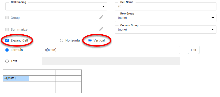 freehand table with Expand Cell Vertical set for state column