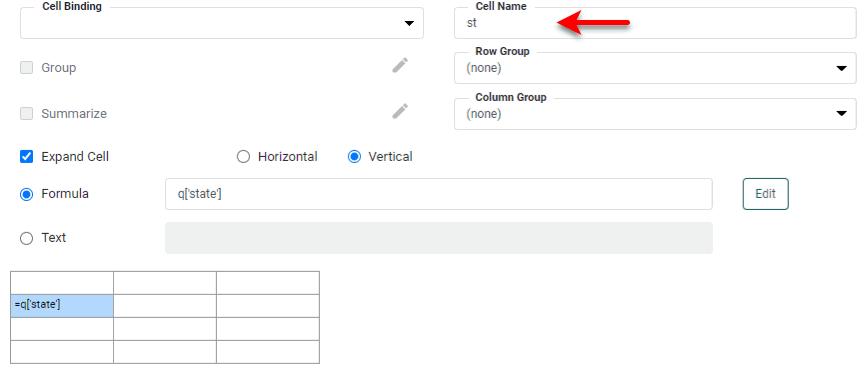 freehand table cell name field showing st entered as cell name