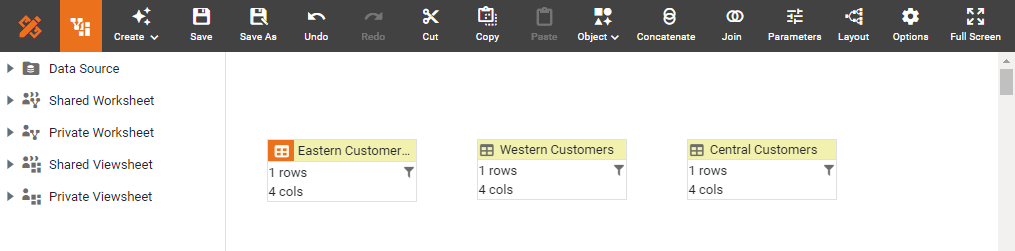 dashboard with three regional data blocks
