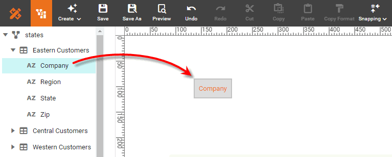 drag Company field to dashboard canvas
