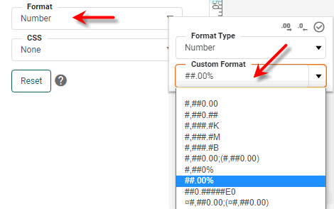 predefined number format options
