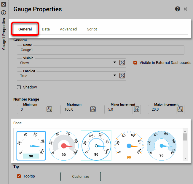 select gauge face on general tab