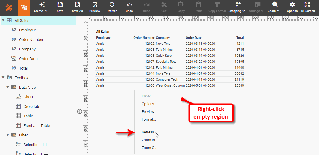 right-click and select Refresh from context menu