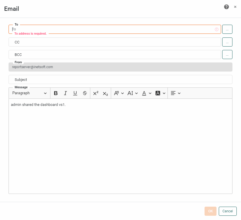 select Email button opens email dialog