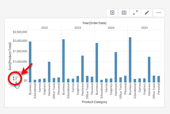 hover over measure axis to press Sort button