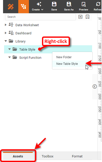 press Actions and select New Table Style