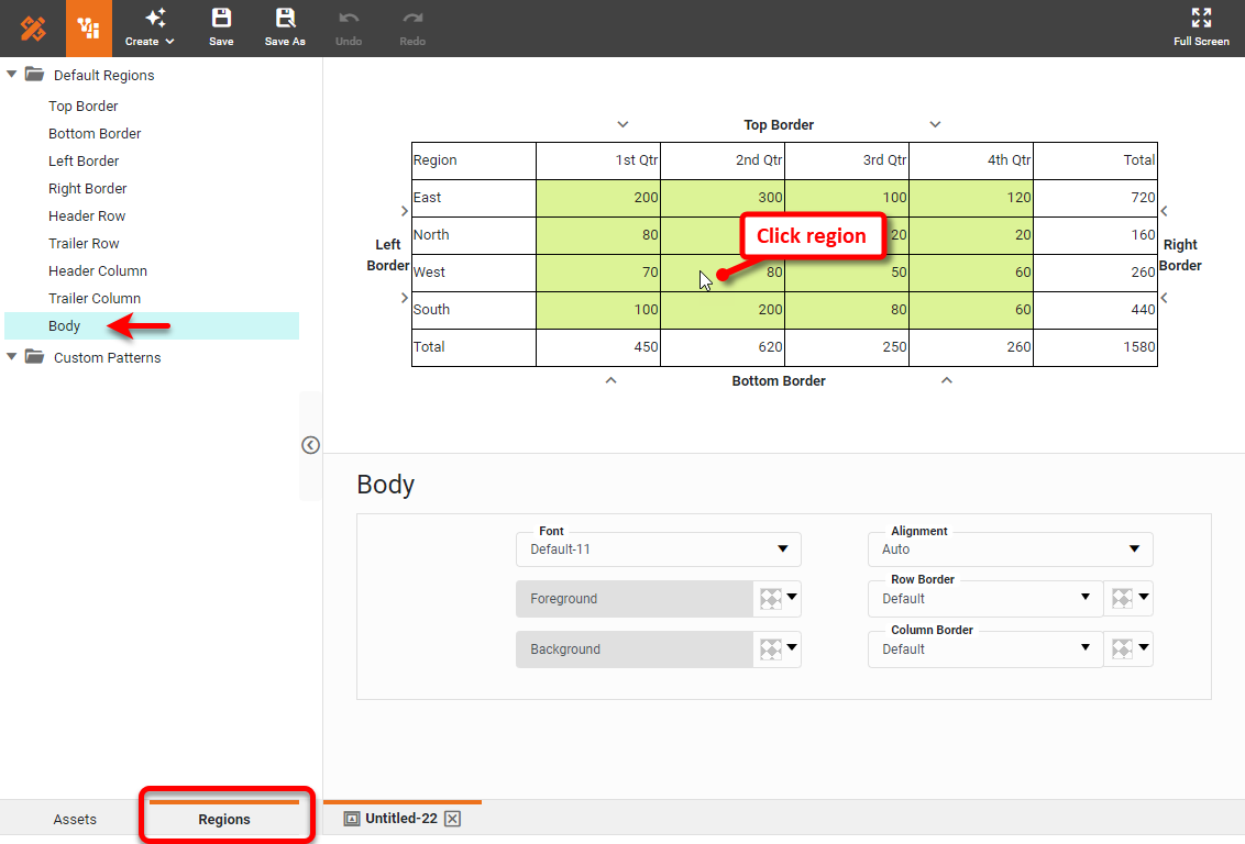 click table region to select and style it