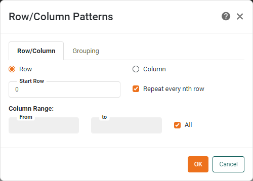row column pattern dialog box